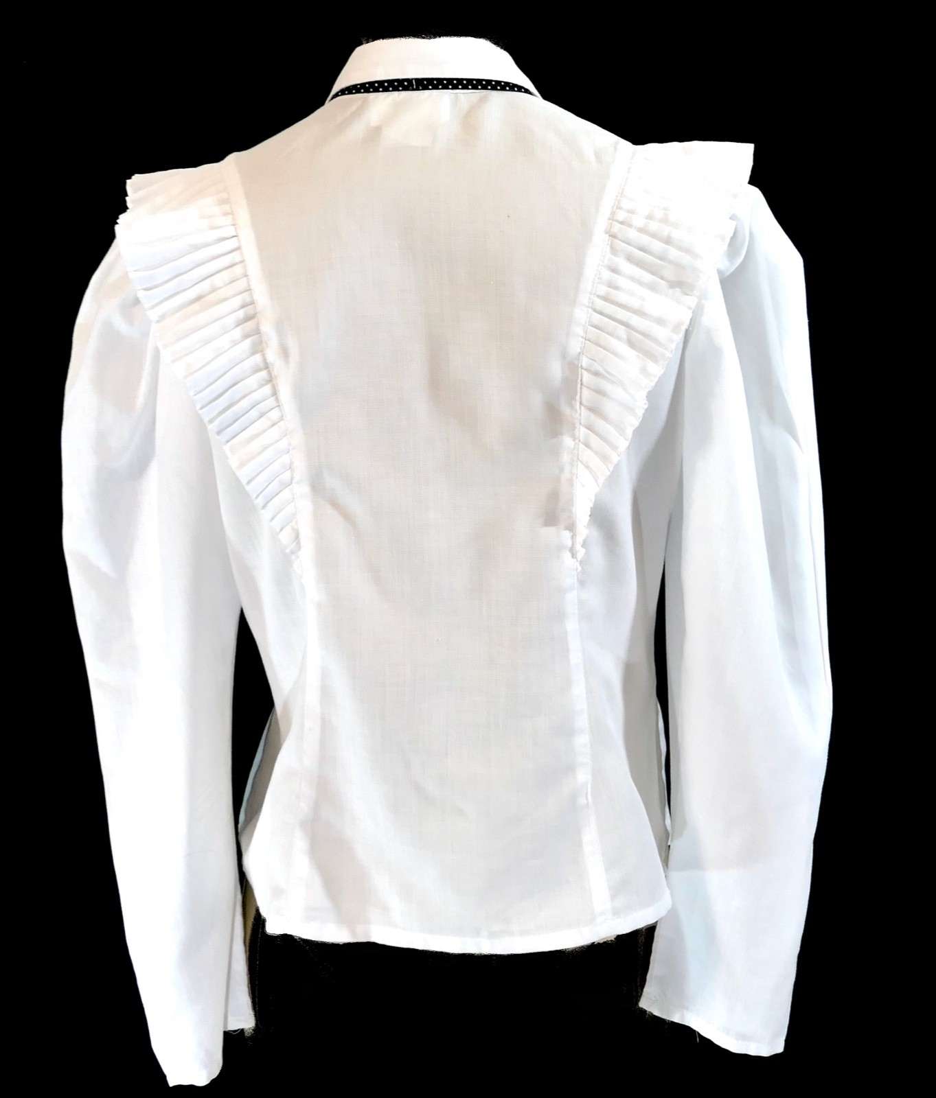Vintage 70s White Cotton Pleated Ruffle Victorian Blouse Top Ribbon Ascot S M