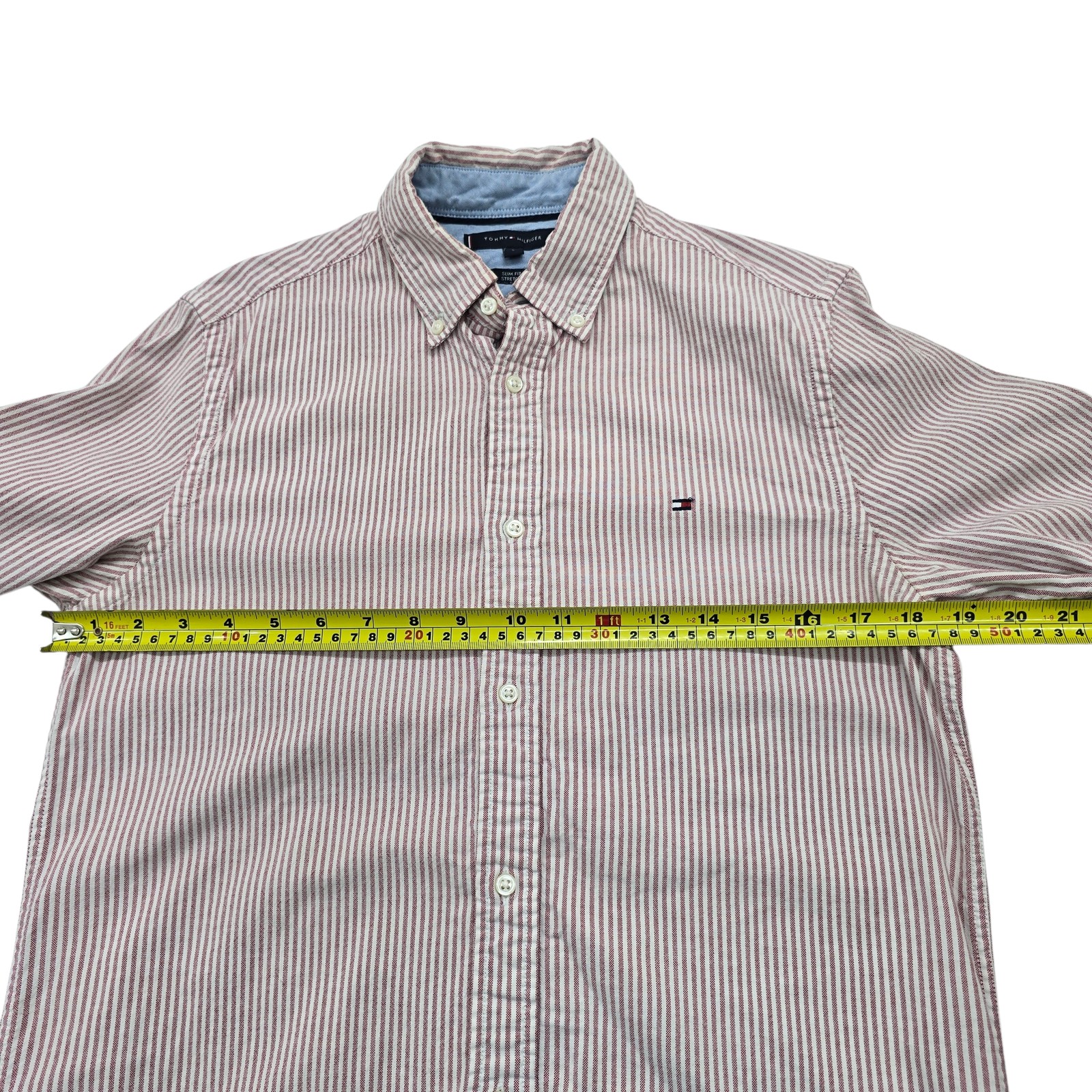 Tommy Hilfiger Mens Red/White/Blue Striped Slim Fit Shirt Size S – Casual