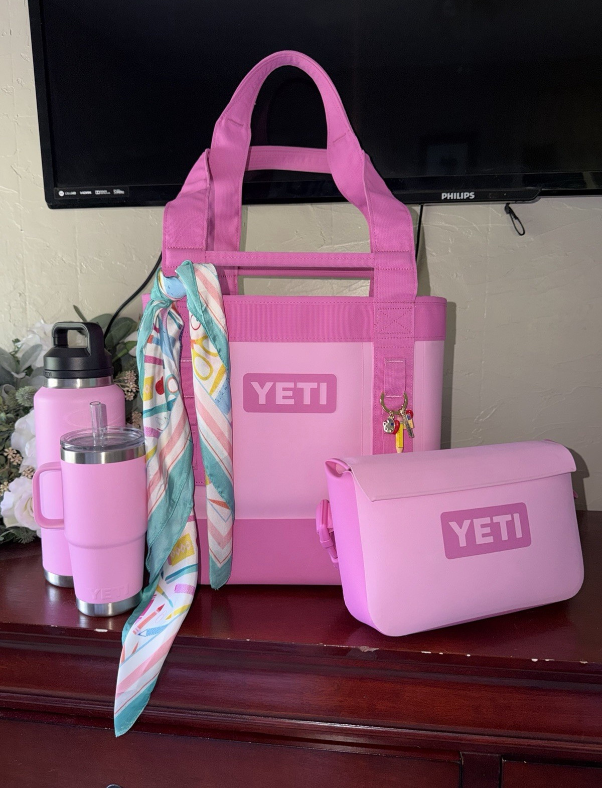 YETI power pink collection, Camino, dry bag, and cups