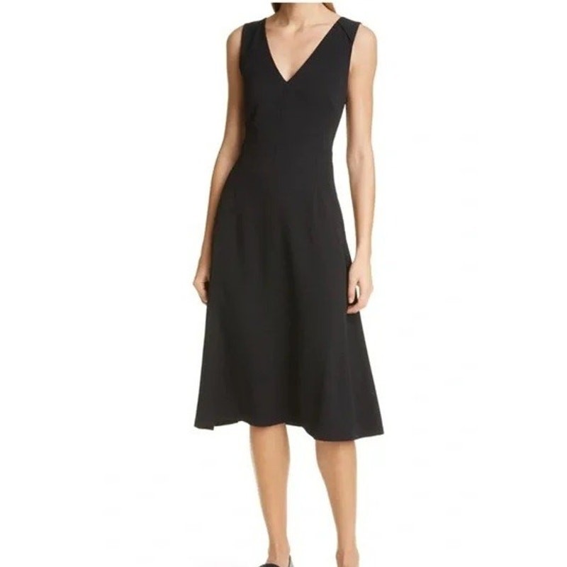 Club Monaco Quiet Luxury Swing Midi Dress Cupro Size 6 Black Minimal Cocktail