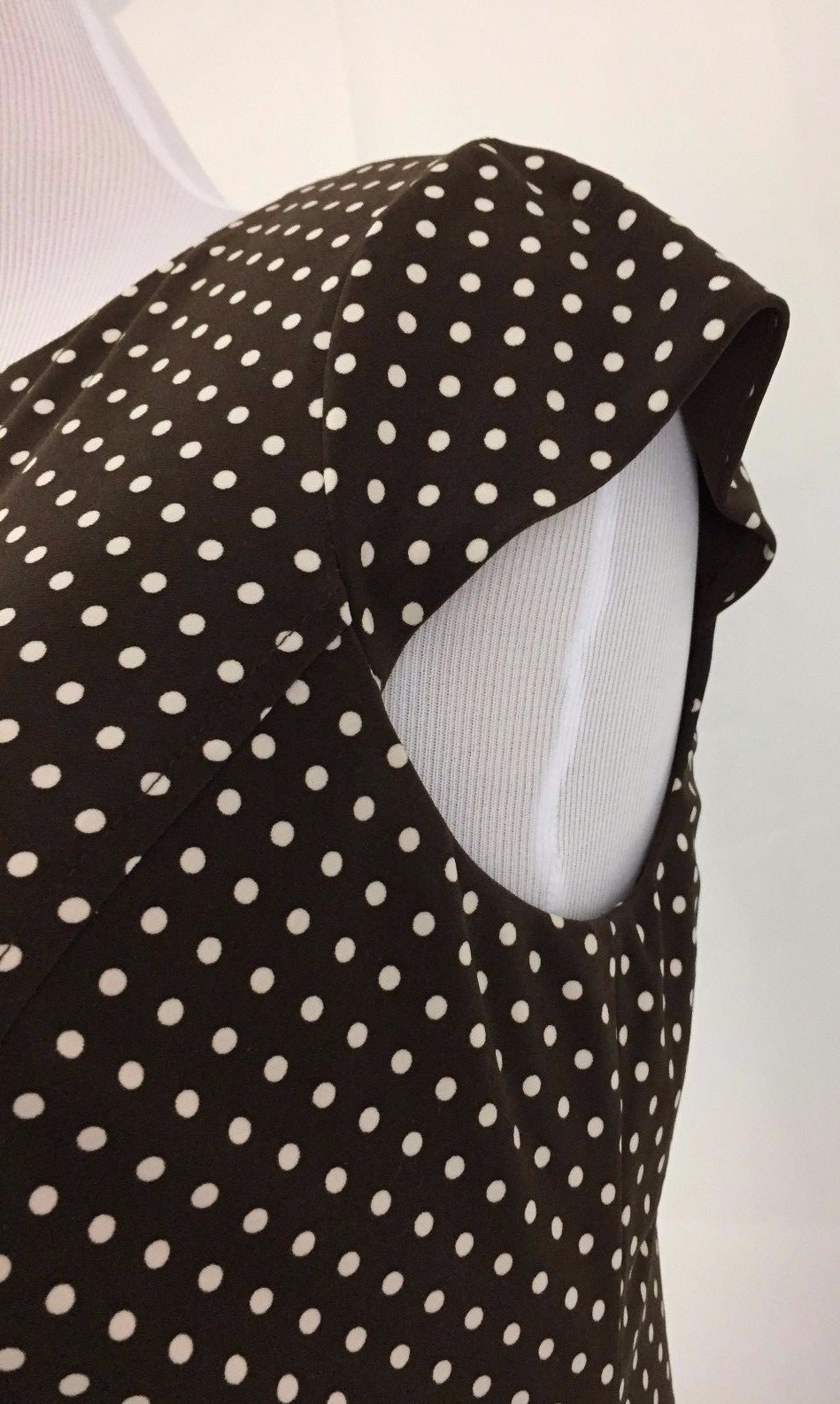 Size 12 Petite Dress Brown White Polka Dot Lined Belt Anne Klein