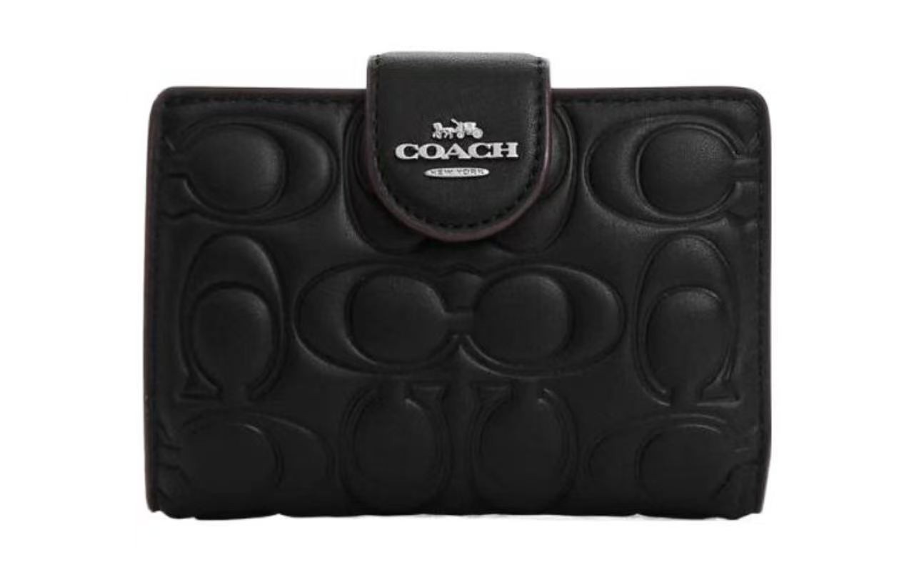 Medium Corner Zip Wallet With Signature CM241 Black outlet w/box