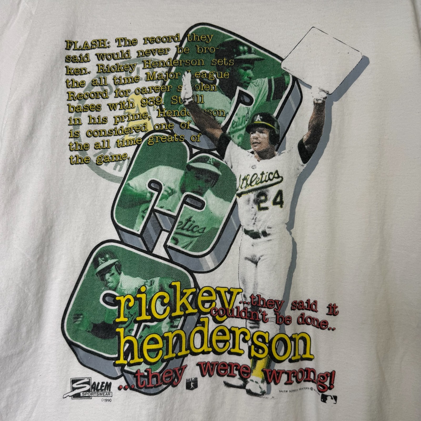 Vintage 90s Salem Sportswear Rickey Henderson Oakland Athletics T Shirt Large