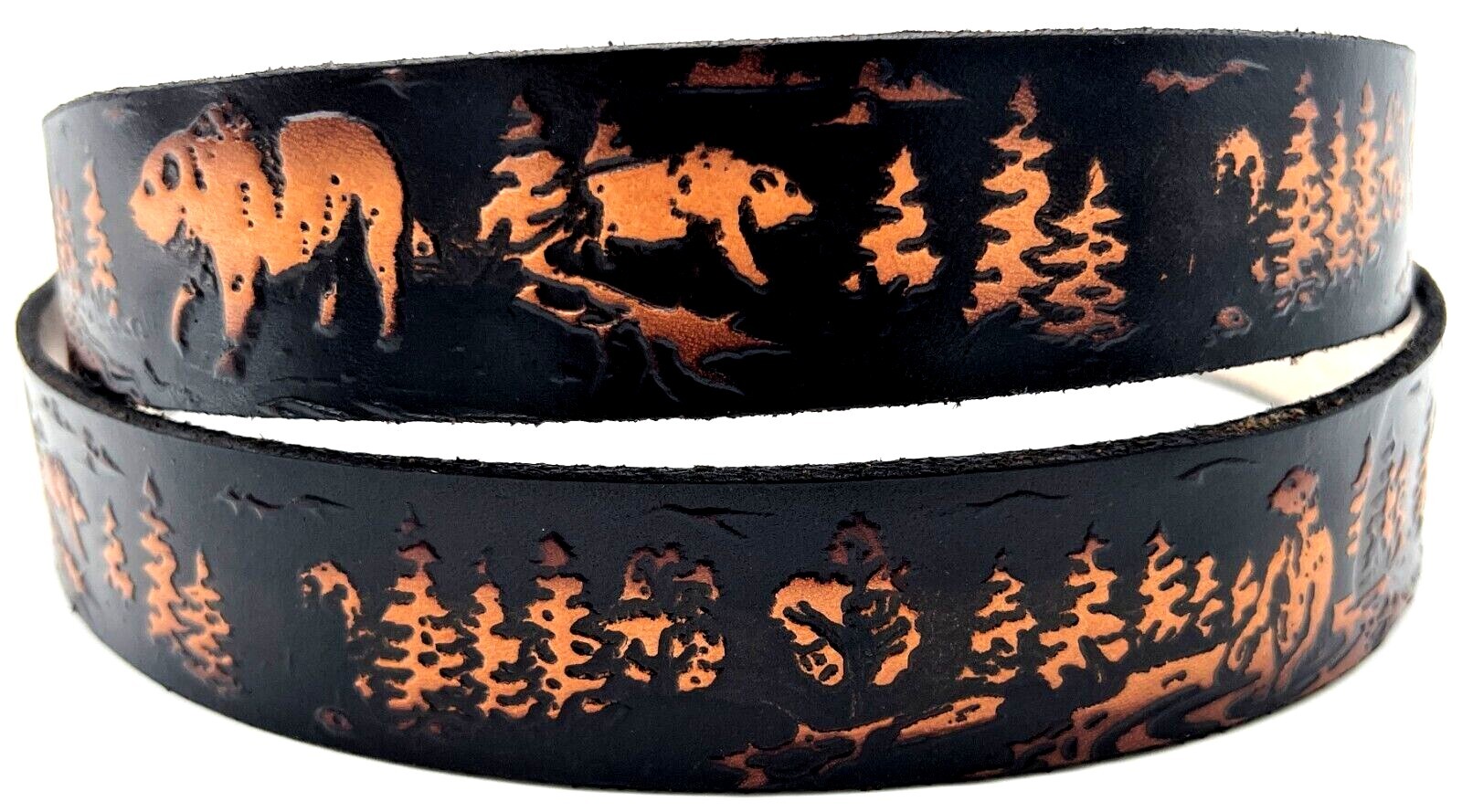 BEARS ANIMAL EMBOSSED MOTORCYCLE COWHIDE LEATHER BELT SIZE 26-48 USA MADE