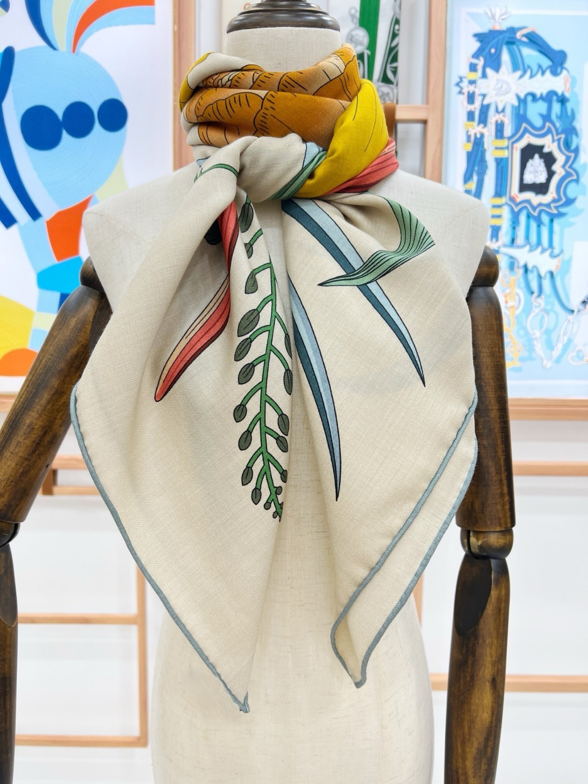 Sallys 70% Cashmere & 30% Silk Stole Flowers Print Double Face Scarf Shawl 53″