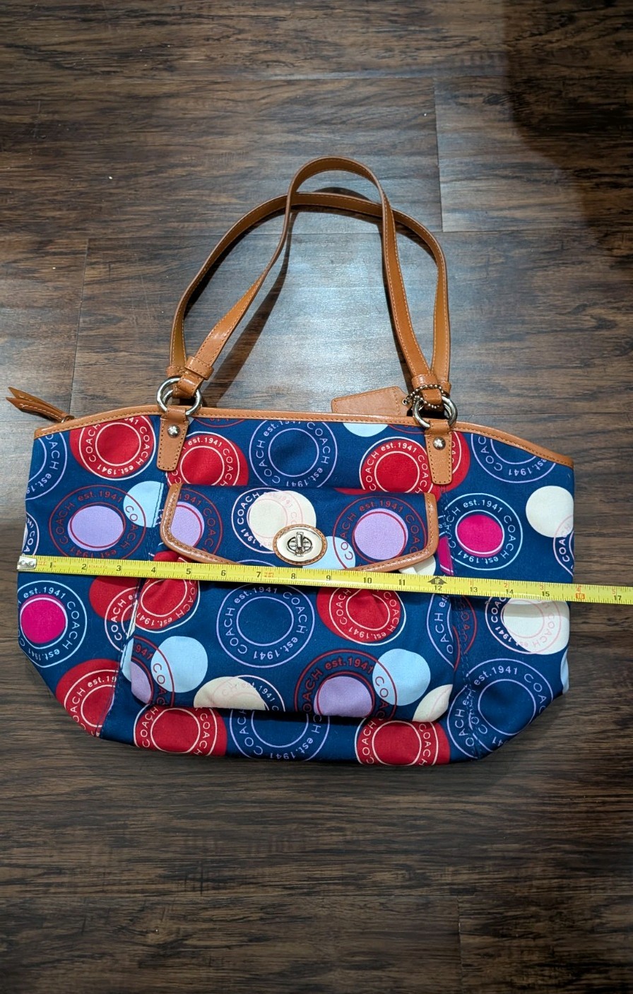 COACH Polka Dot Leah F14667 Blue White Red Shoulder Handbag Purse. Very clean