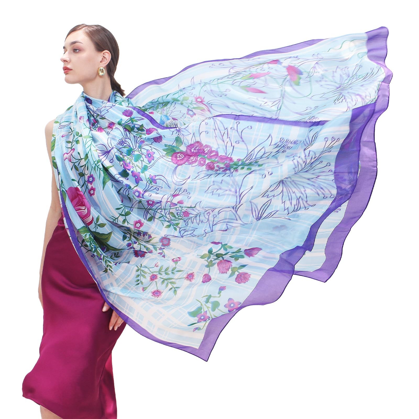 DANA XU 100% Mulberry Silk Pashmina Shawl for Women, 90″x43″ Wrap | Extra lar…
