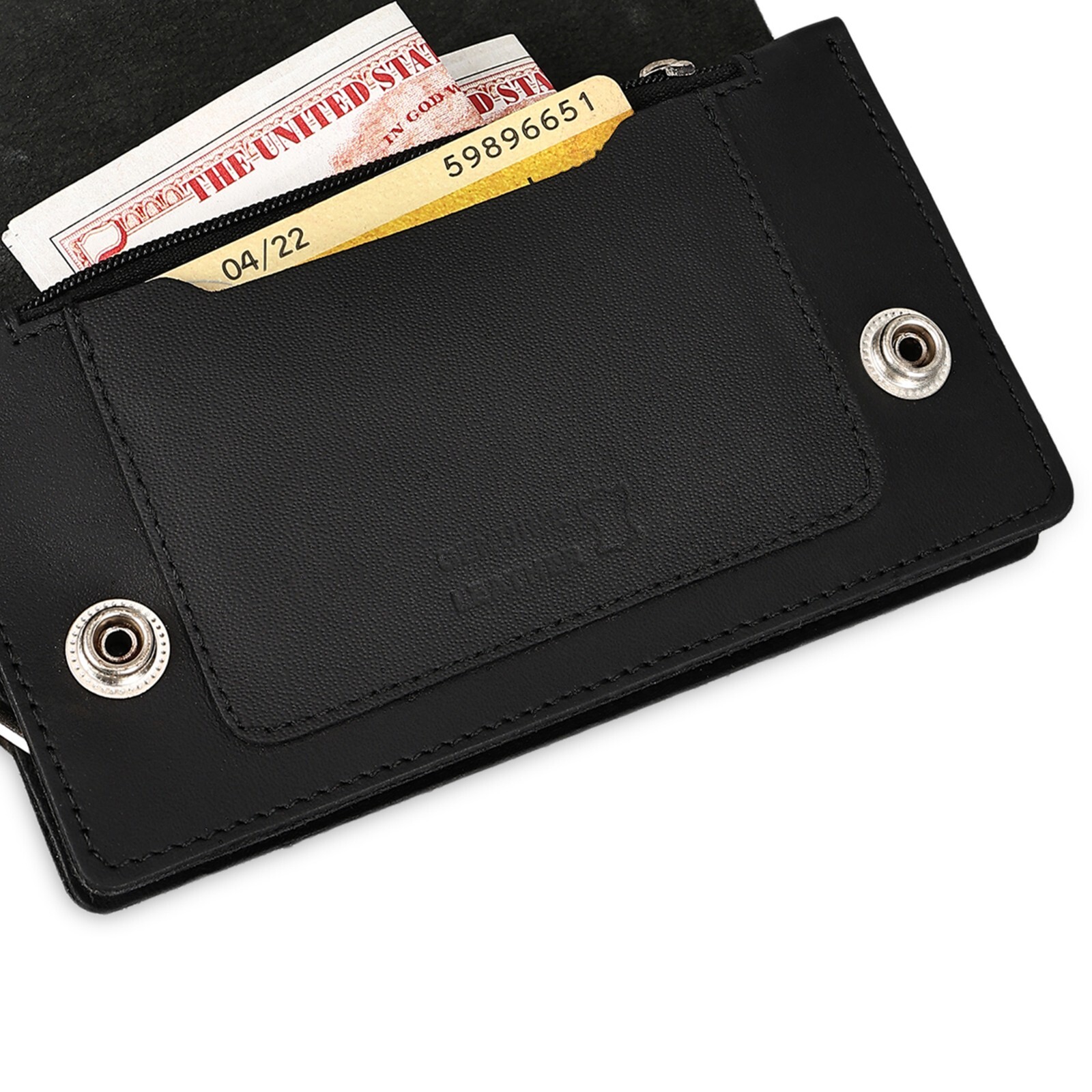 Leatherboss Leather Men Large Eagle Wallet with Chain Biker Trucker, Black