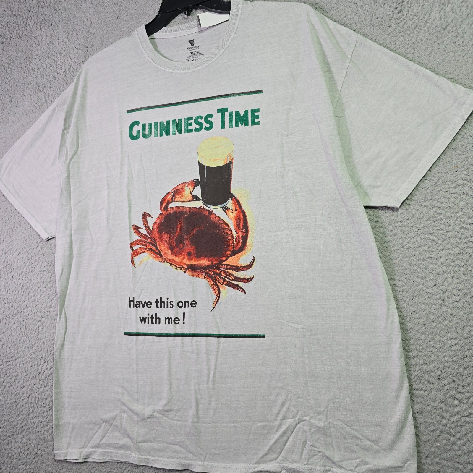 GUINNESS IRISH BEER SHIRT MENS XL Gray IRELAND Distressed Crab Brew CASUAL NWT