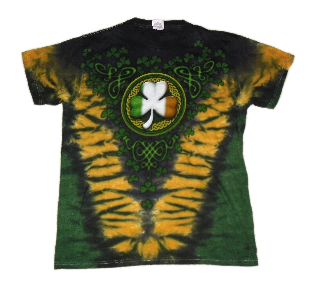 Shamrock Ireland Irish Celtic Mens Tie Dye Vintage 90s T-shirt Sz. Large New