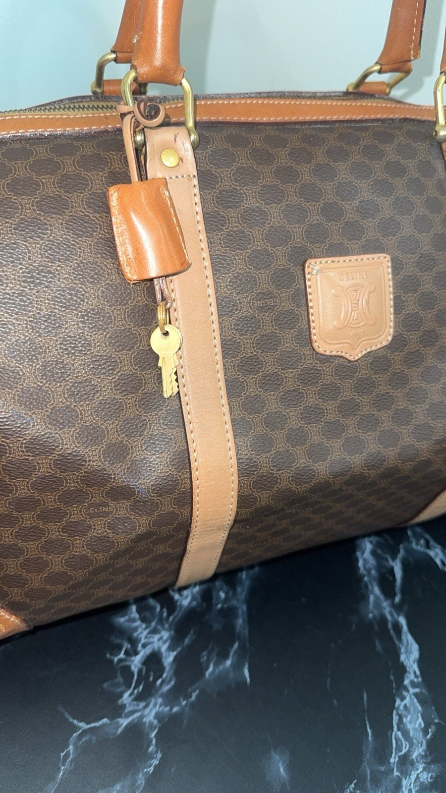CELINE Macadam Boston Bag M13 Travel Duffle Bag Brown —AUTHENTIC—