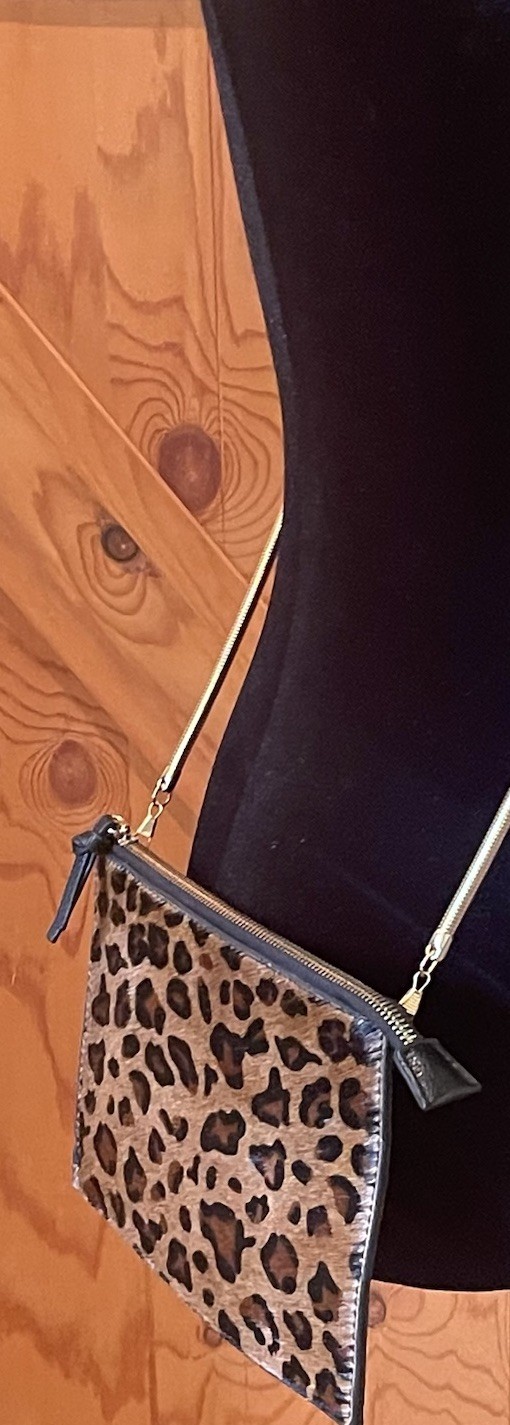Minimalist Leopard Calf Hair Leather Envelope Crossbody Bag Gold Snake Chain