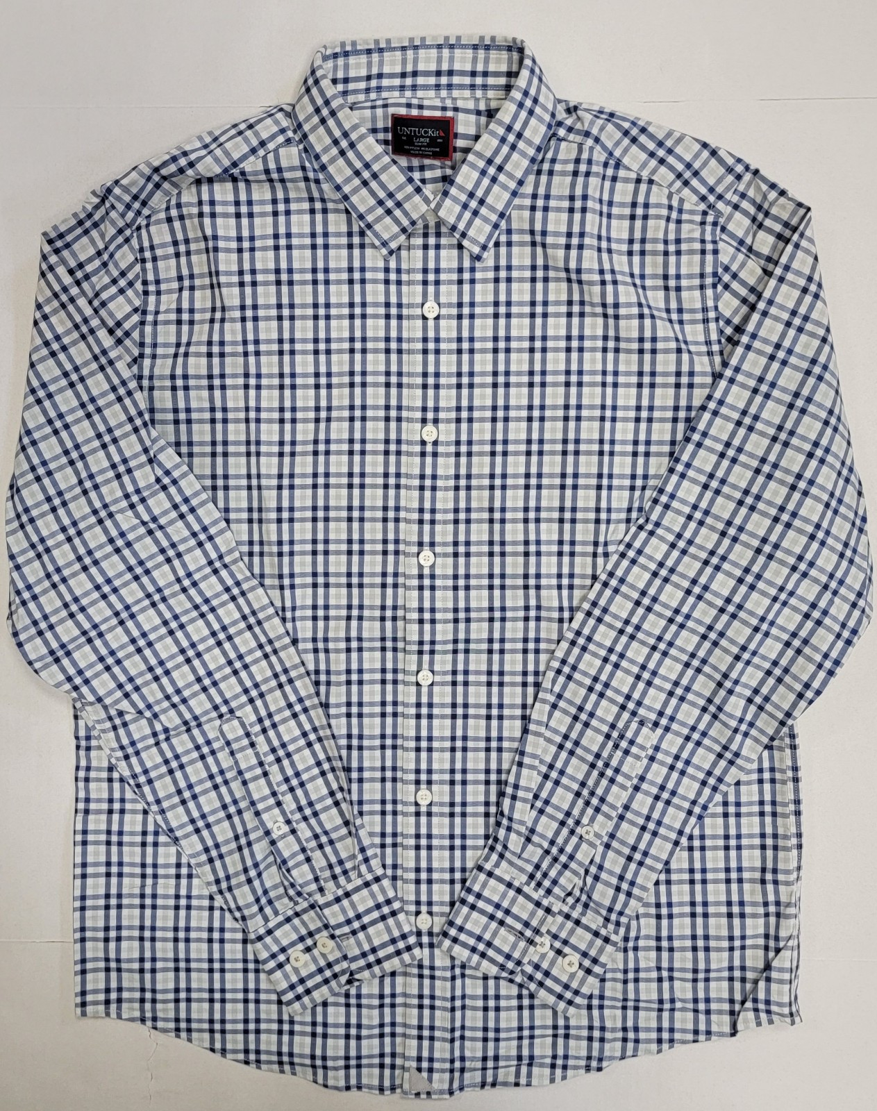 UNTUCKit Slim Fit Nylon Elastane Performance Long Sleeve Button Up Blue Plaid…