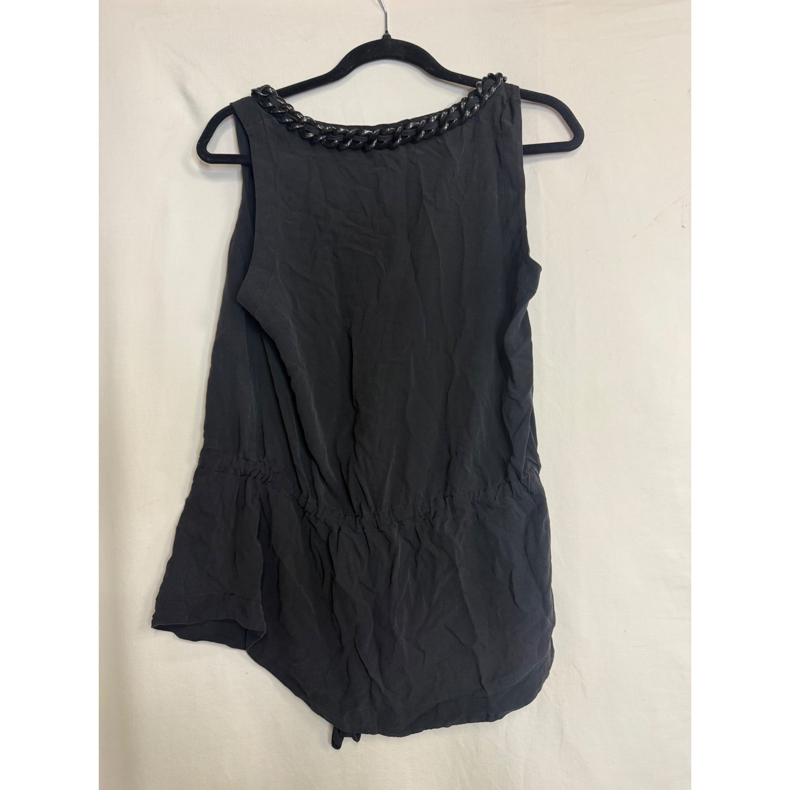 Robert Rodriguez Black 100% Silk Chain Neck Drawstring Waist Tank Top Blouse 6