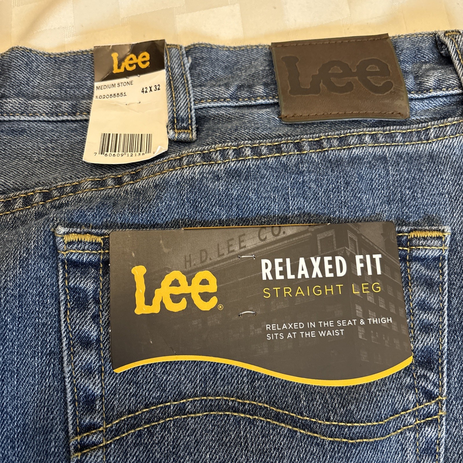 Lee Mens Jeans Relaxed Fit Straight Leg 42×32” Comfort Stretch 5 Pocket Blue