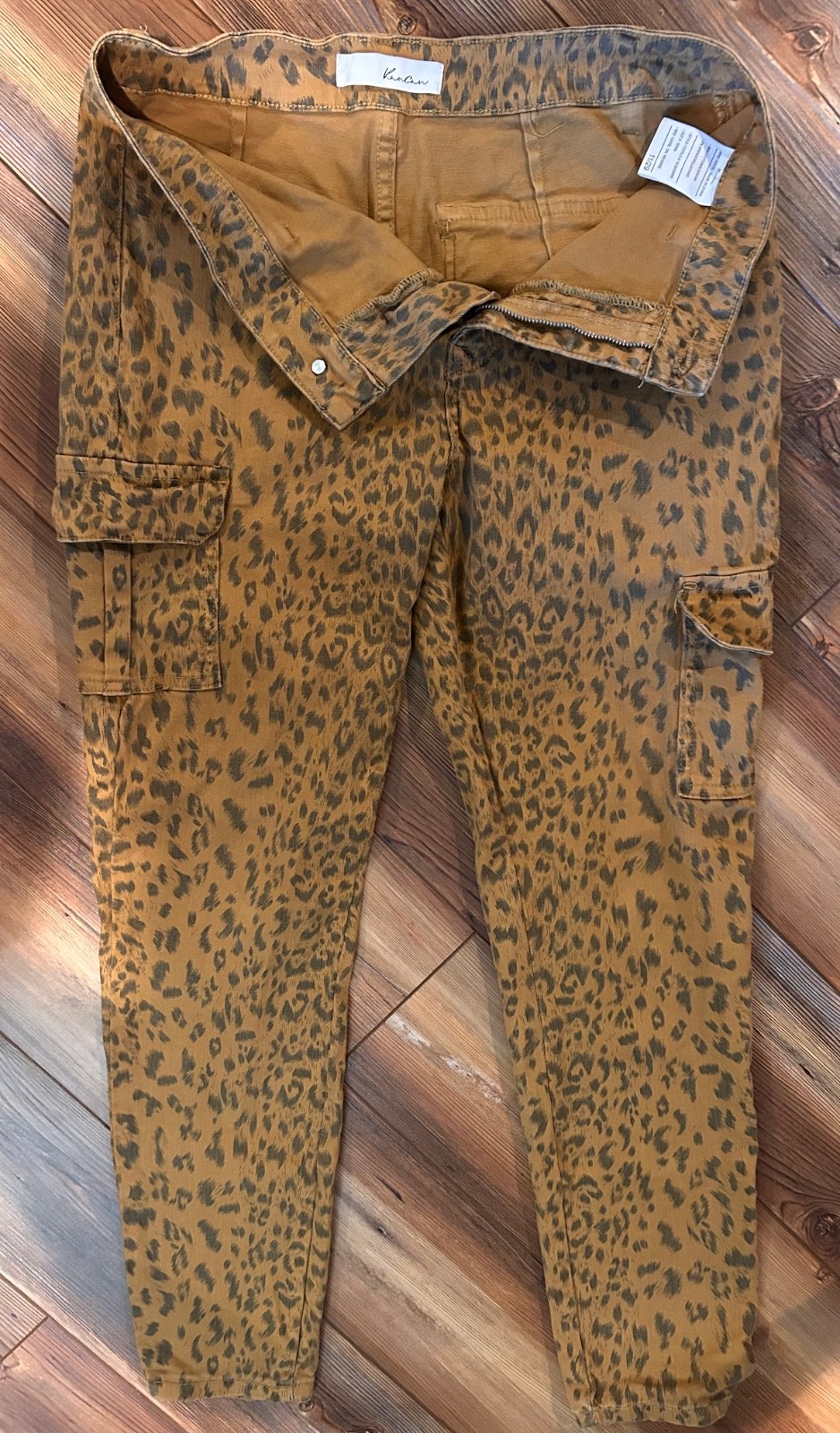 Kancan USA Adelaide High Rise Super Skinny cargo pants featuring a leopard print
