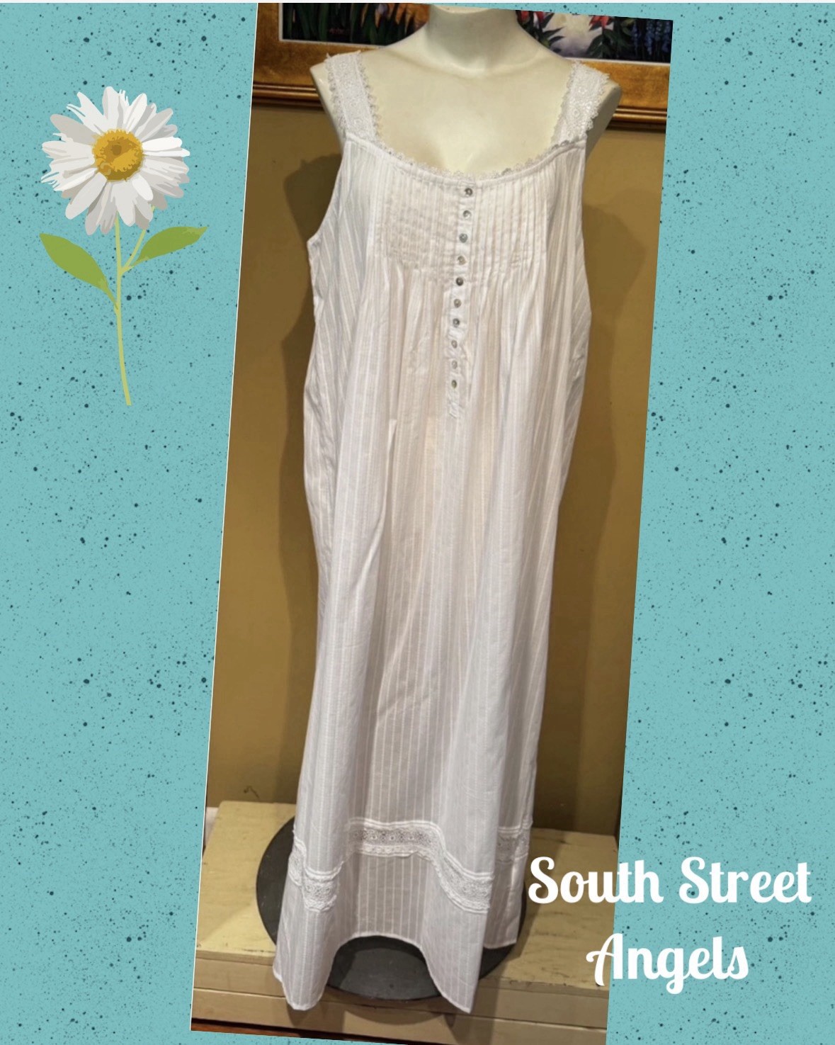 EILEEN WEST E5520079 WHITE DOBBY STRIPE SLEEVELESS COTTON WOVEN NIGHTGOWN XL