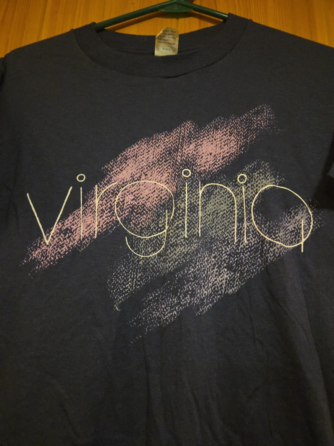 True Vintage VIRGINIA Large Navy Blue Single Stitch T-shirt 18×28 CHED By ANVIL