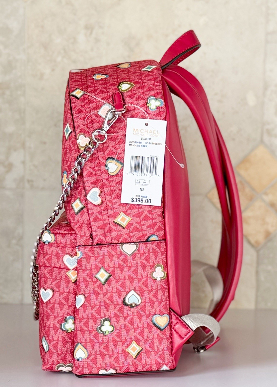 Michael Kors Slater Medium Chain Backpack MK Dark Raspberry Multi