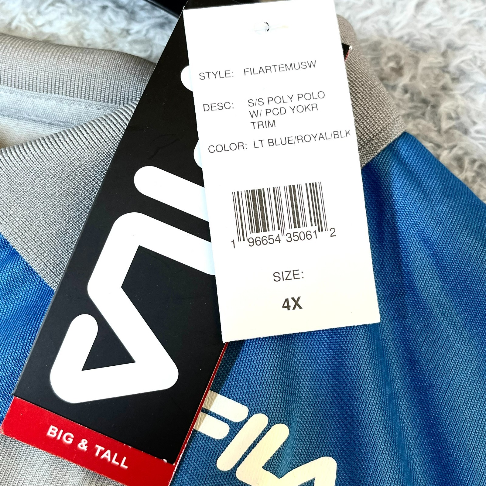 Fila Big & Tall Men’s Gray/Blue/Black Classic Short Sleeve Polo Shirt Size 4X
