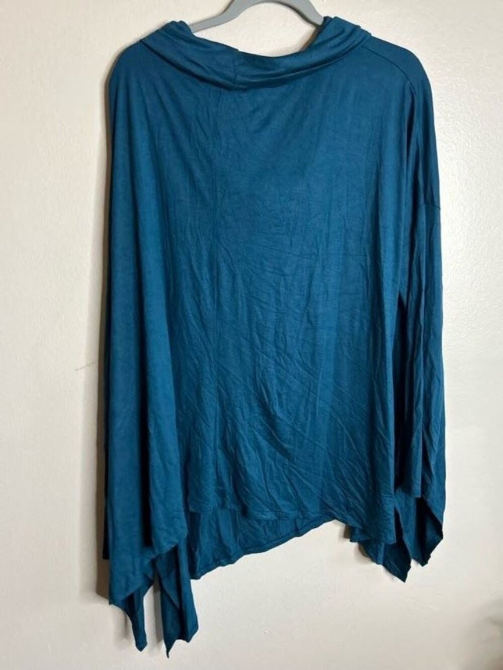 Jade By Jane Top Womens Large Cowl Neck Sharkbite Hem DArk Teal Long Sleeve