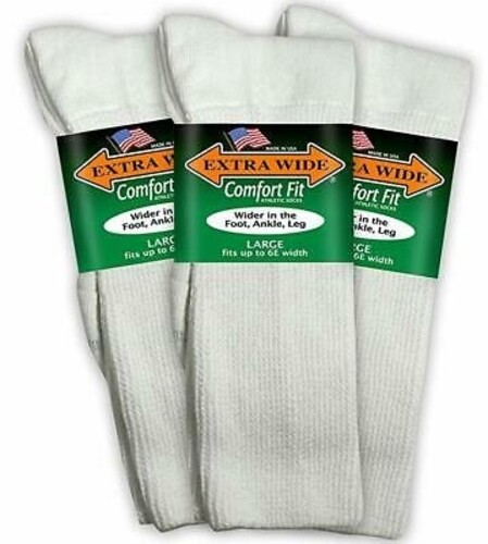 Extra Wide Comfort Athletic Socks, Size Large 12-16 WHITE 3-Pack
