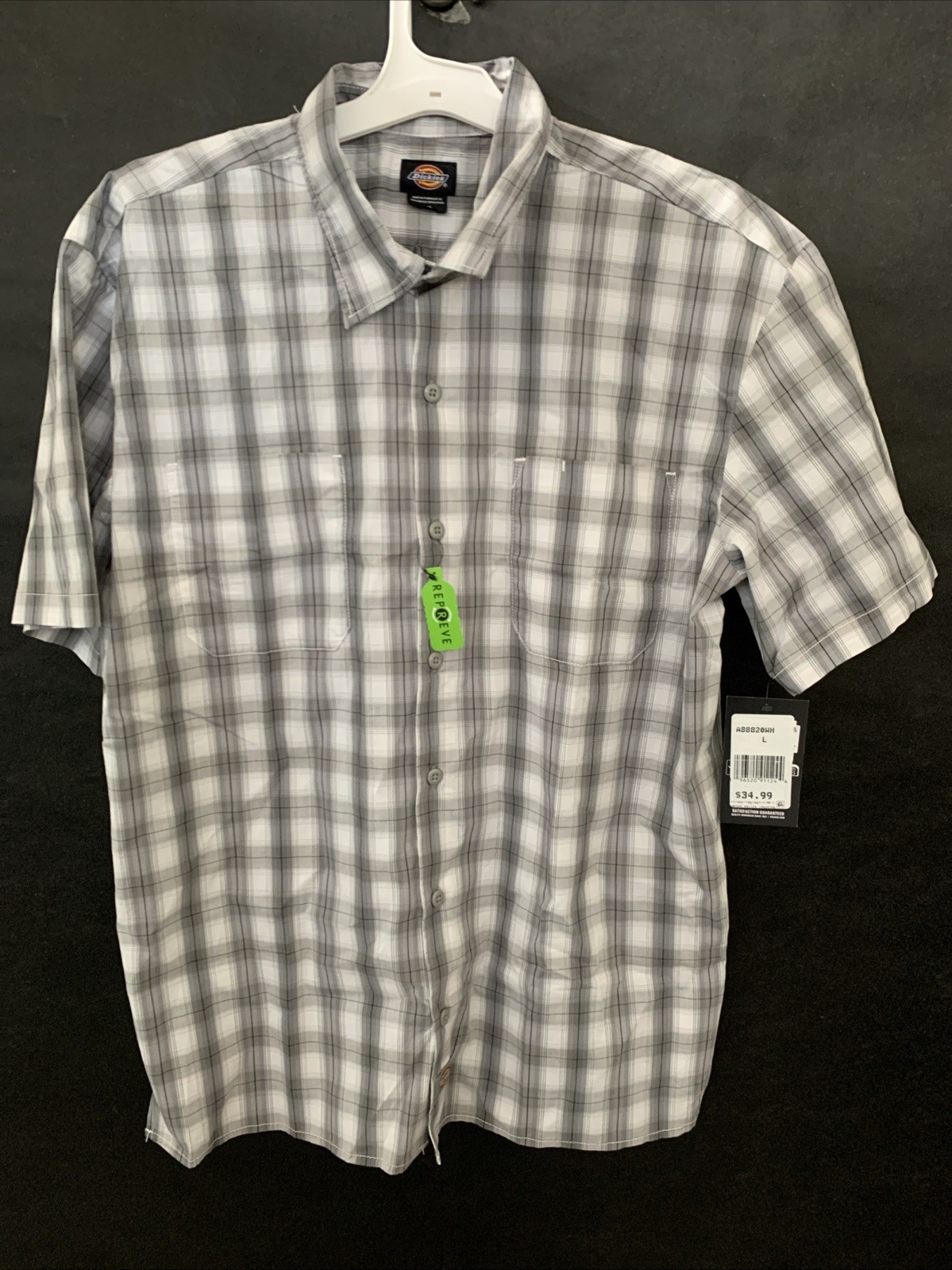 PICK SIZE – Dickies P420013 Mens WHITE/ LIGHT GRAY Woven Plaid Poplin T-Shirt