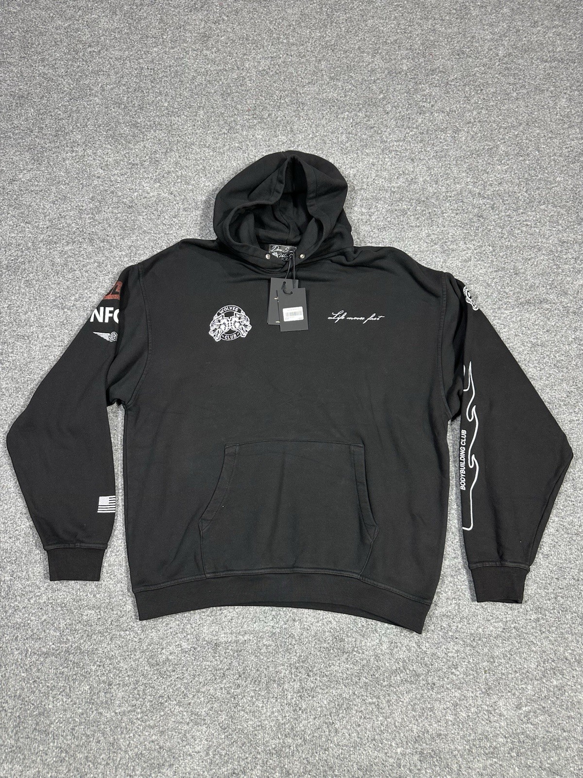 Darc Sport Wolves Club Hoodie Size LARGE Black Pullover Long Sleeve Redline
