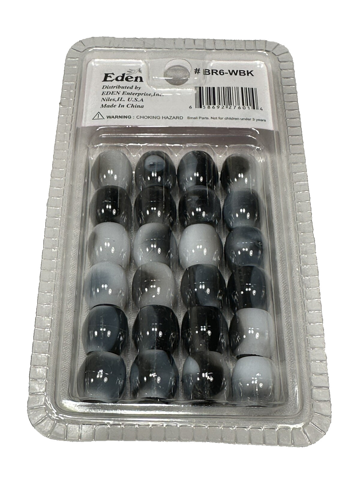 NEW eden 24 count jumbo hair bead accessories braids BR6 BLACK WHITE