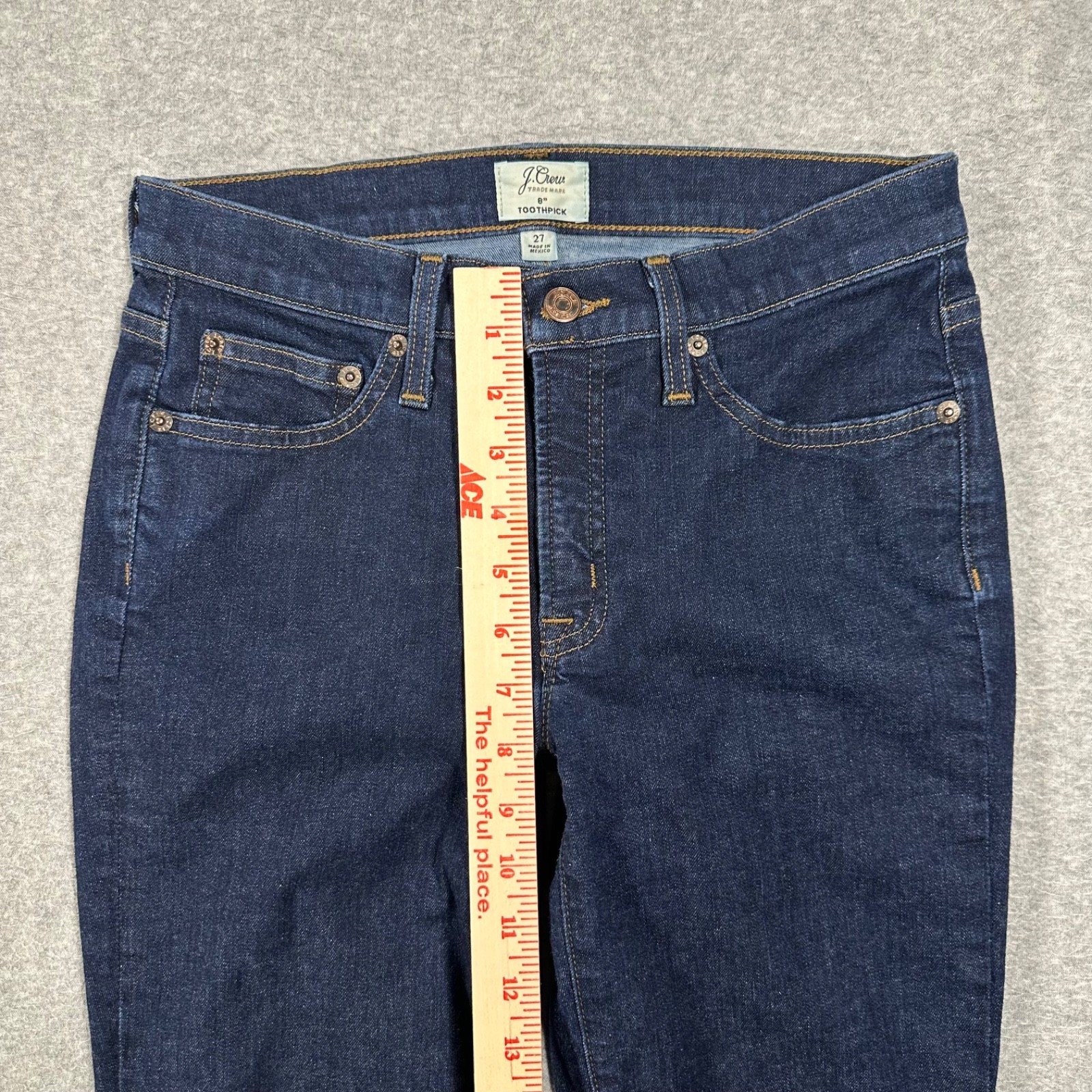 J Crew Jeans Women’s 27 8″ Toothpick Mid Rise Dark Wash Blue Stretch Denim