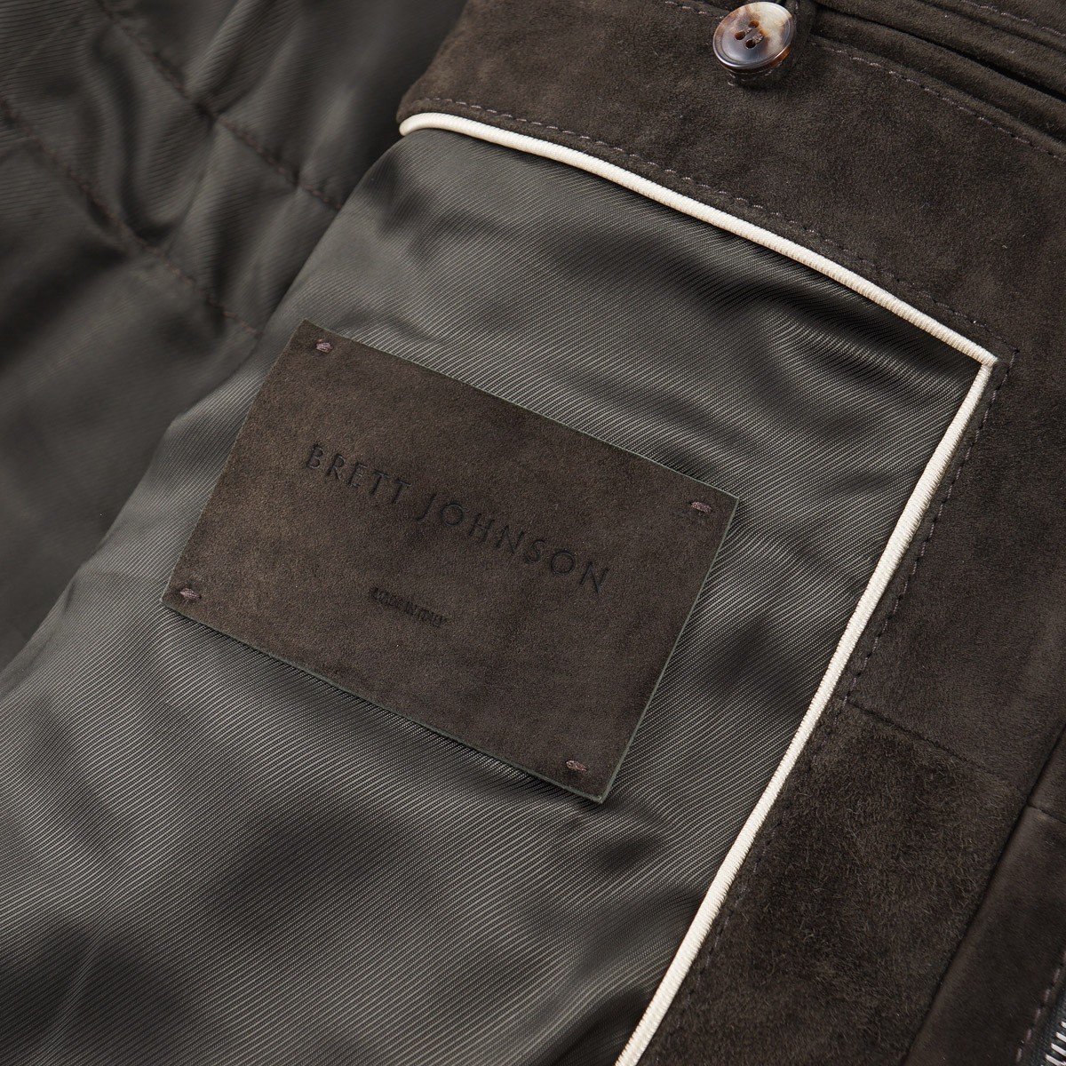Brett Johnson Quilted Calf Suede Leather Mink Collar Field Jacket XXL (Eu 56)
