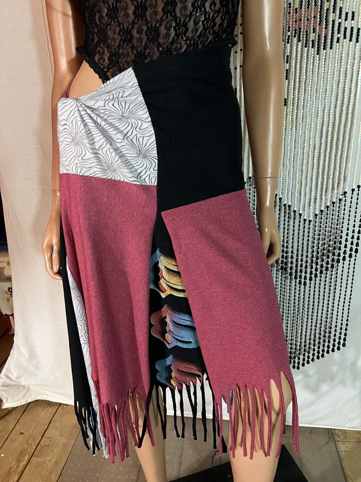 Handmade Skirt From 2003 Rolling Stone T-shirt Twist Waist Fringed Free Size REG