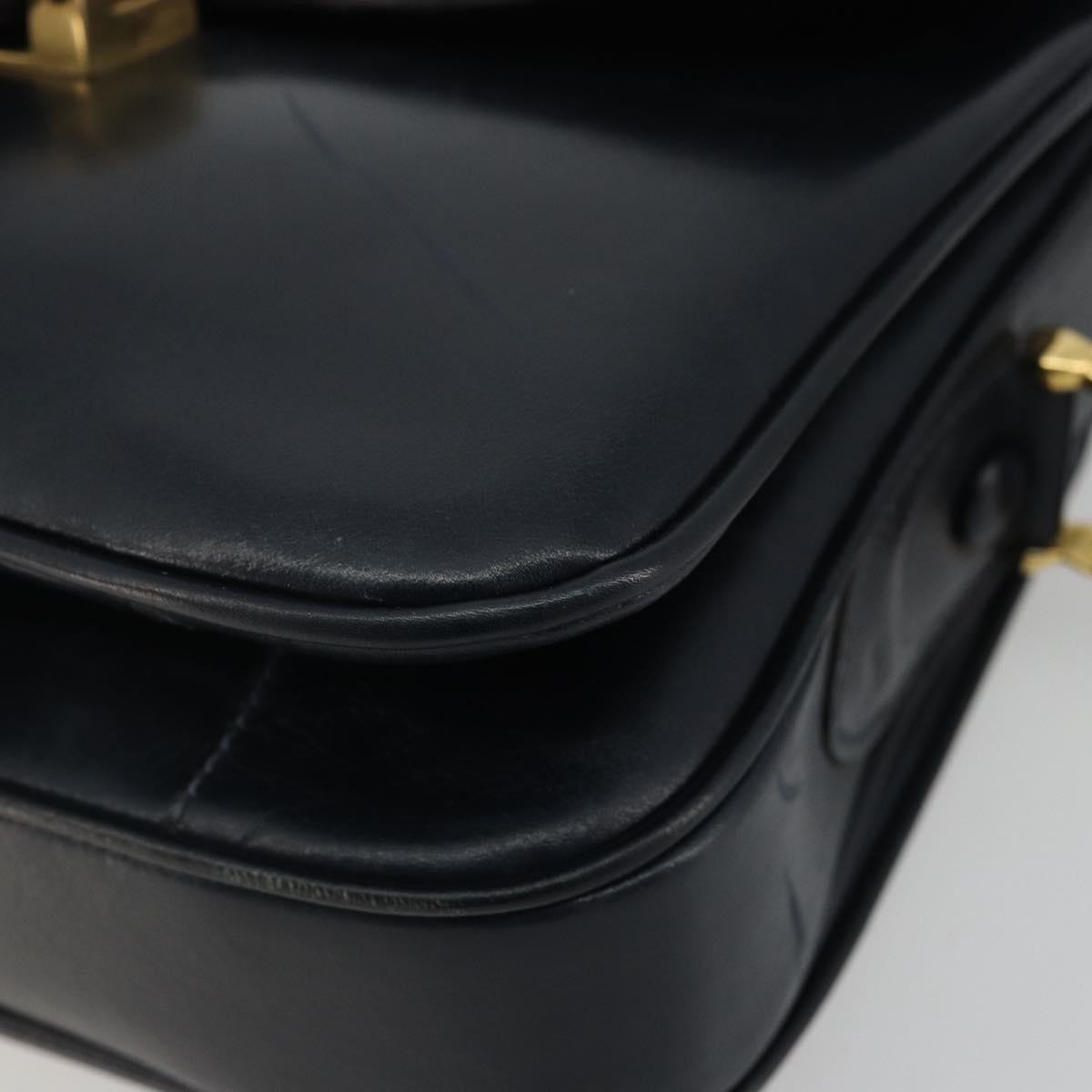 CELINE Horse Carriage Shoulder Bag Leather Navy Gold Auth YKZ1109