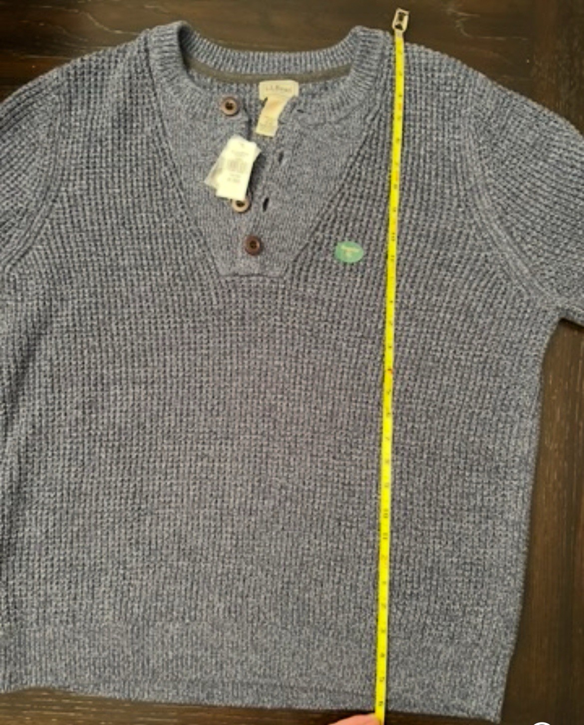 LL Bean Fisherman Sweater Mens XL Reg Henley, Blue 100% Organic Cotton Button