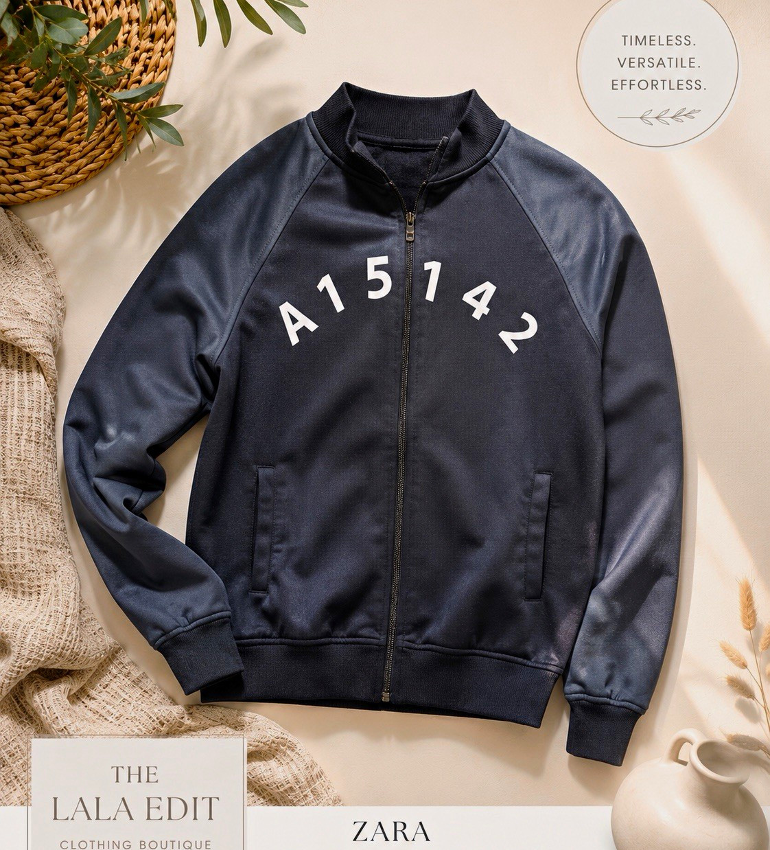 Zara Boys Navy Zip Bomber Jacket 11-12 (152) Graphic Print Pockets A15742