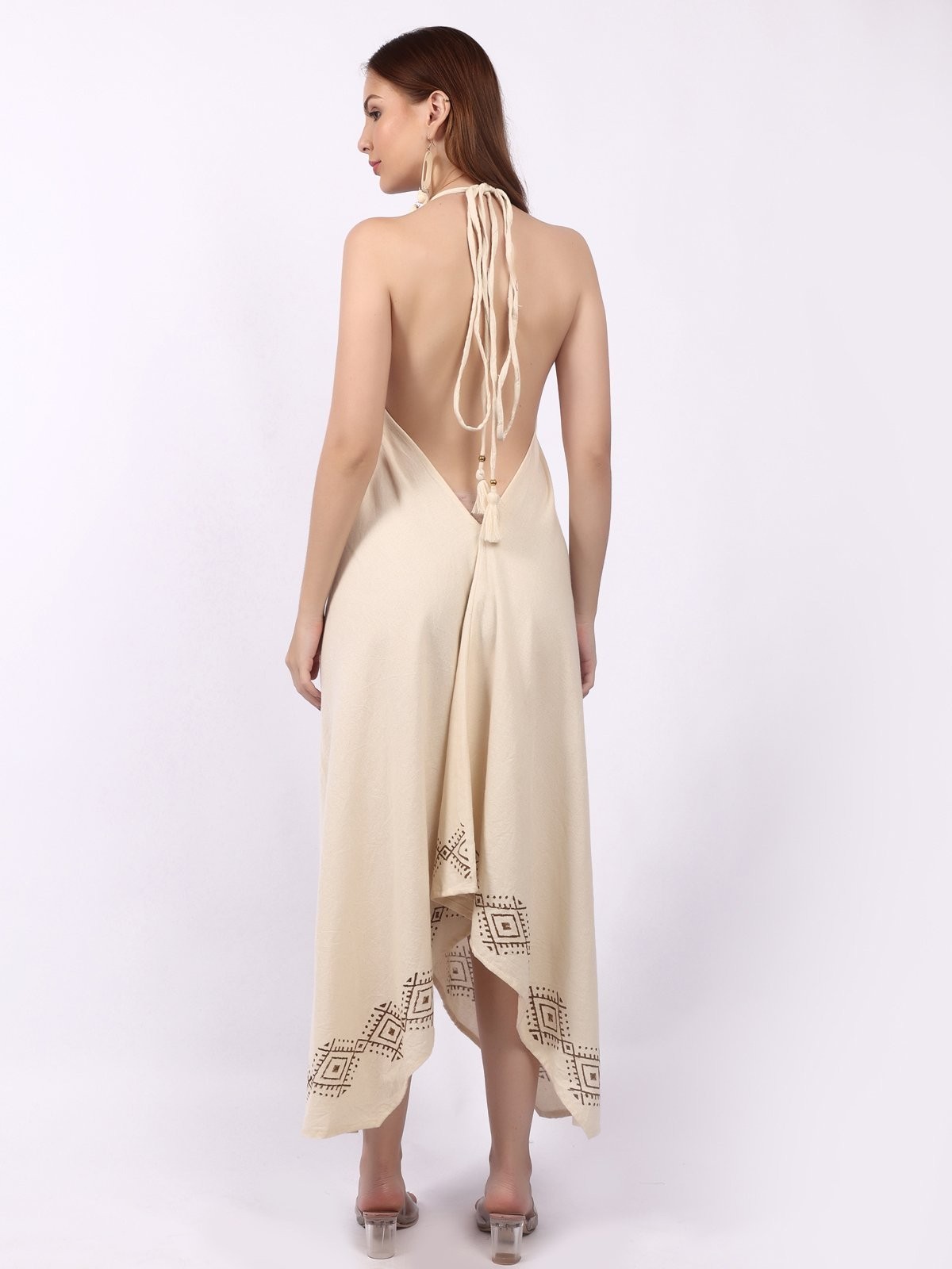 Women’s Backless Block Print Halter Neck jute Cotton Dress Wholesale Mix lot