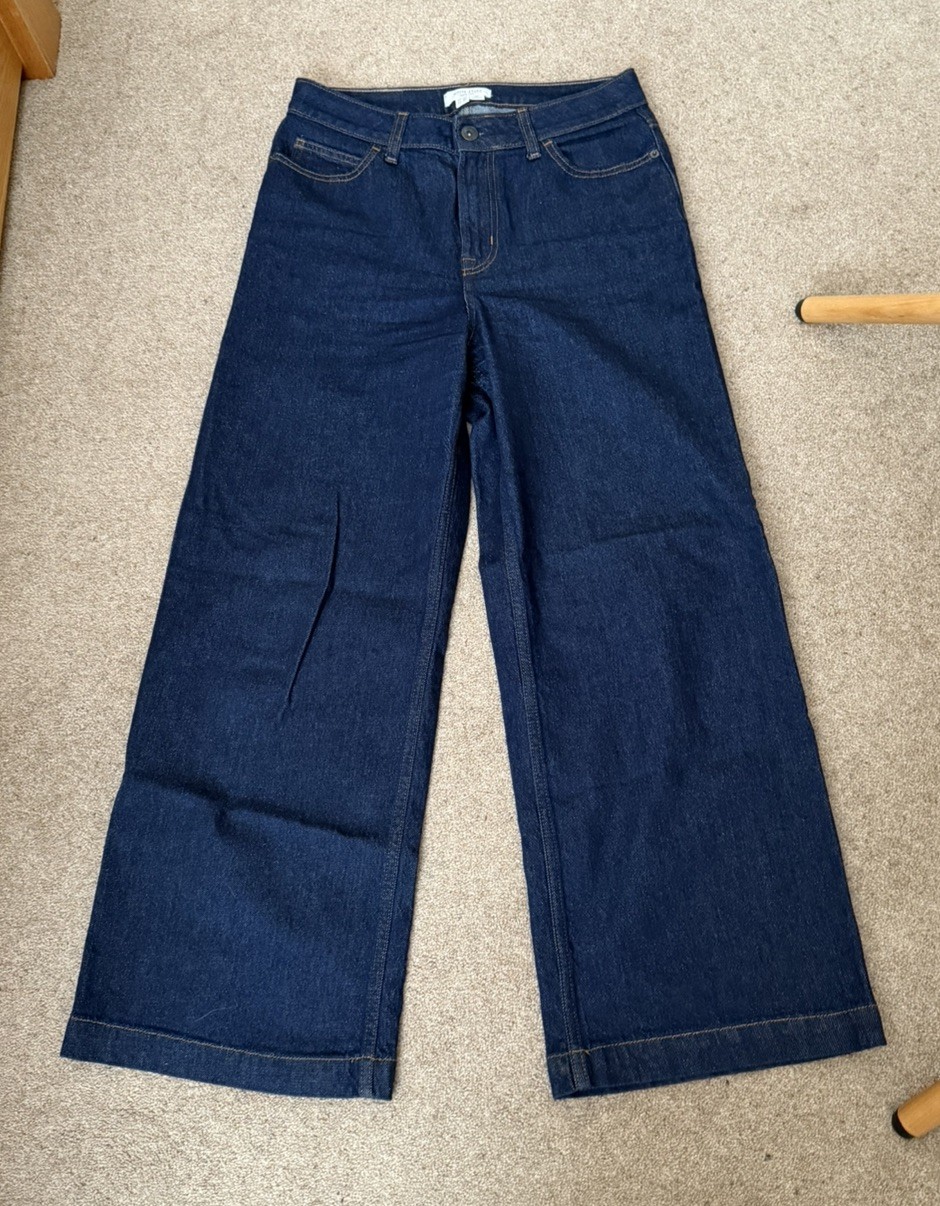 White Stuff Wide Leg Jeans Dark Blue Denim 10 Short