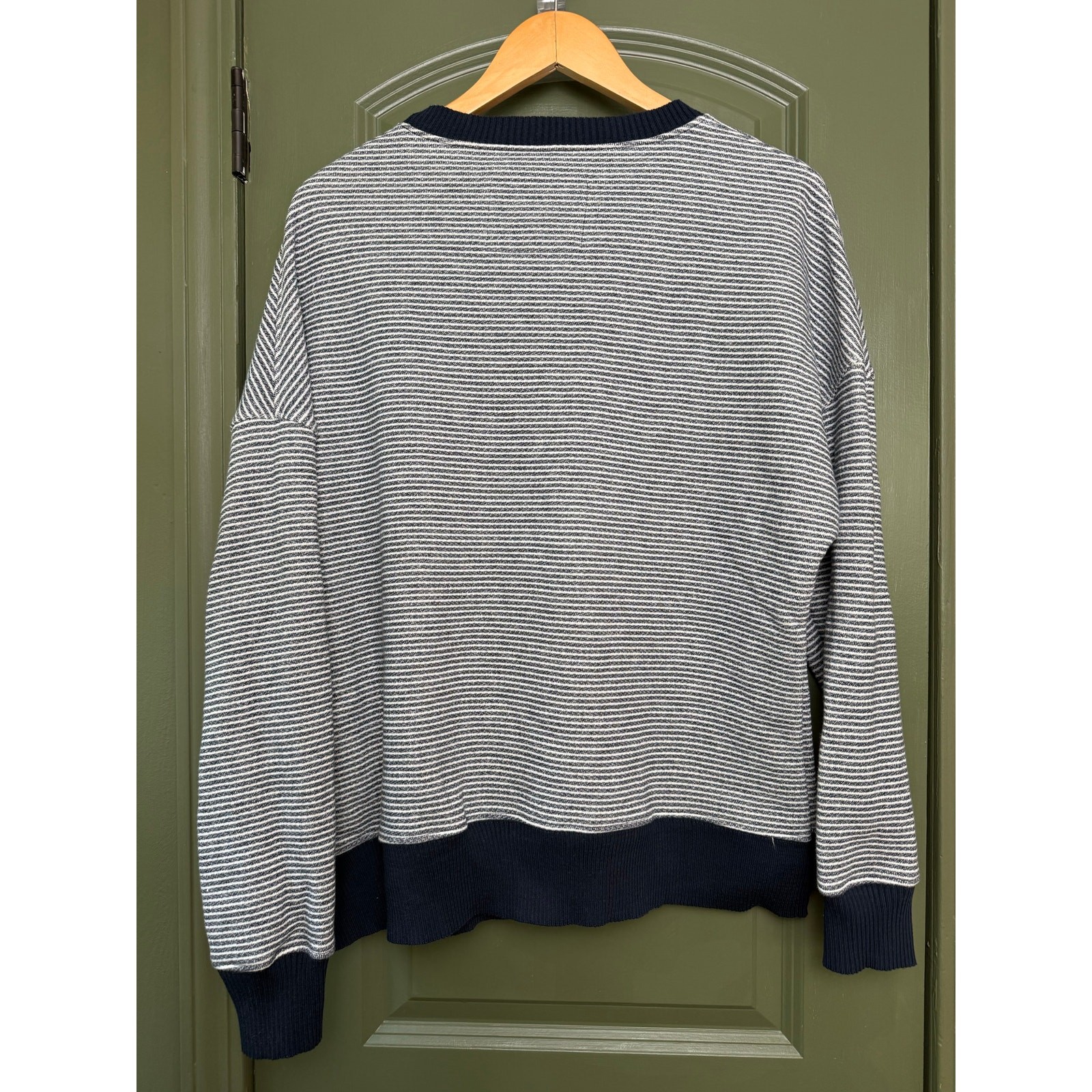 NWOT Frank & Eileen Ribbed Knit Cozy Pullover Sweatshirt Navy White Stripe Large