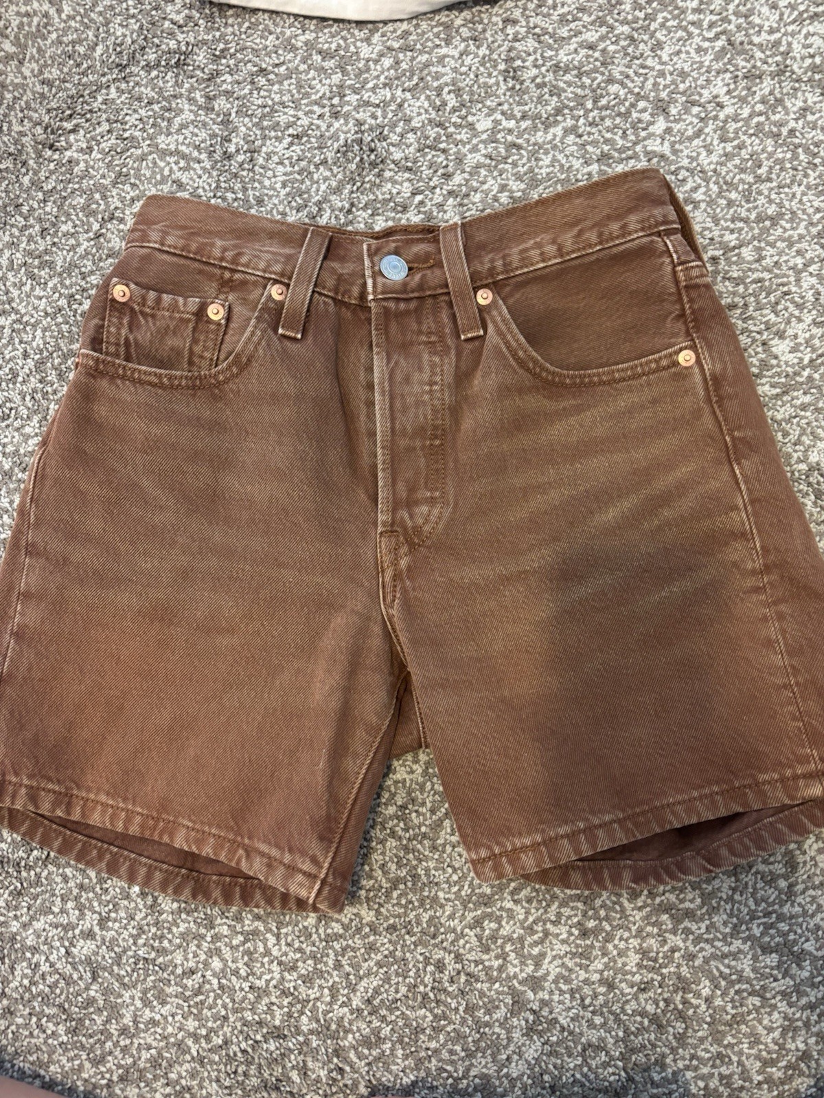 Levi’s Premium 501 Womens Brown Cotton Denim Shorts Button Fly 5-Pocket xs