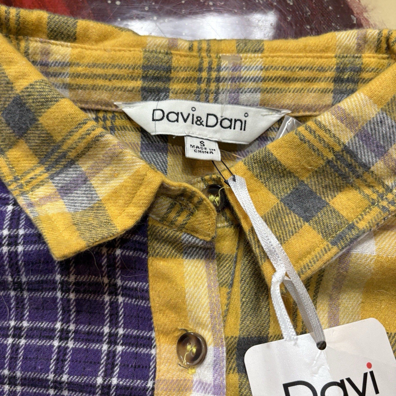 Davi & Dani Boutique Shacket Sz S Oversized Patchwork Flannel Plaid Raw Hem NEW