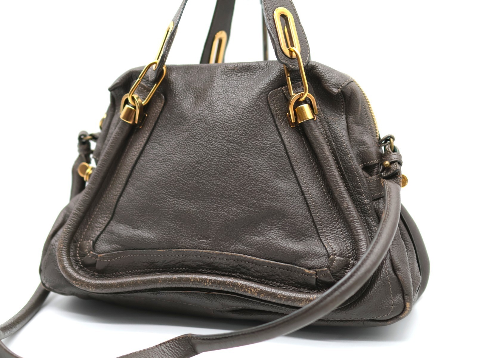 Chloe Paraty Hand Bag Gray Leather Authentic