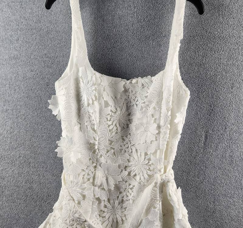 Generation Love Lisette 3D Lace Belted Dress Women’s S White Back Zip Closure