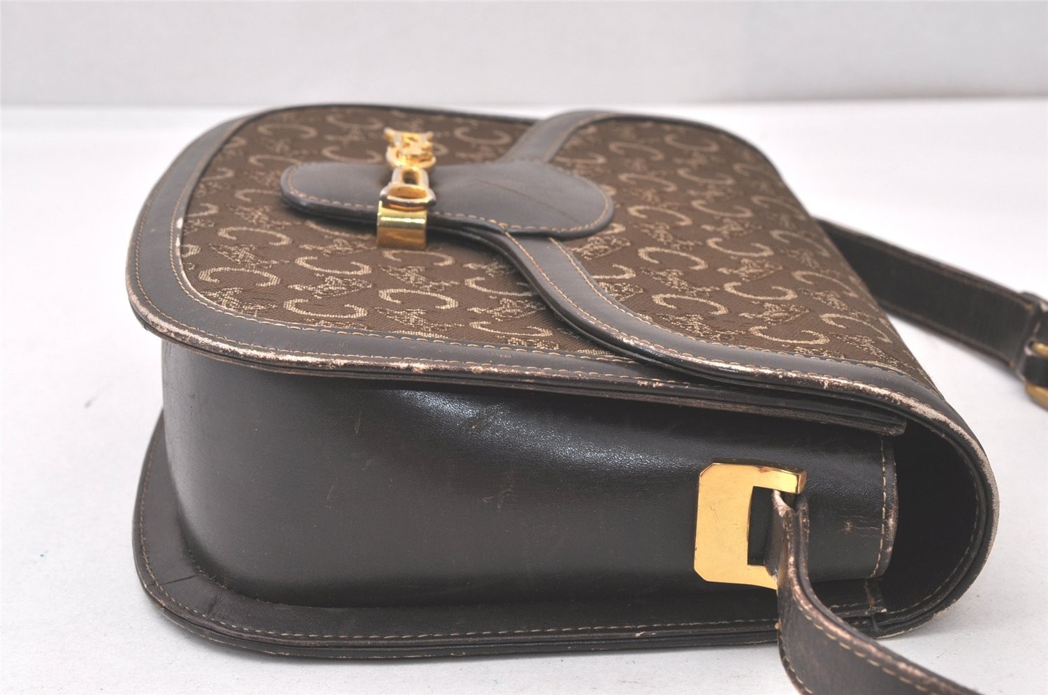 Authentic CELINE C Macadam Carriage Shoulder Bag Canvas Leather Brown 543AA