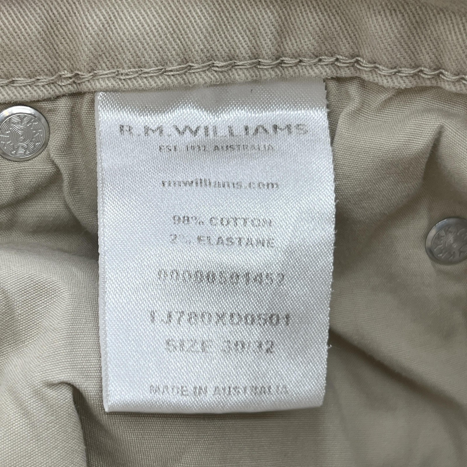 R M Williams Jeans Mens 30X31 Beige Stretch Cotton Straight Leg Made Australia