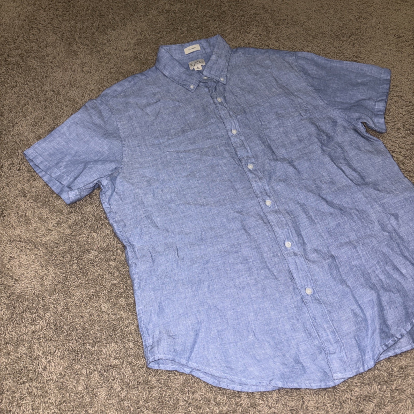 J. Crew Short Sleeve Baird McNutt Irish Linen Button Shirt Amalfi Blue Men Large