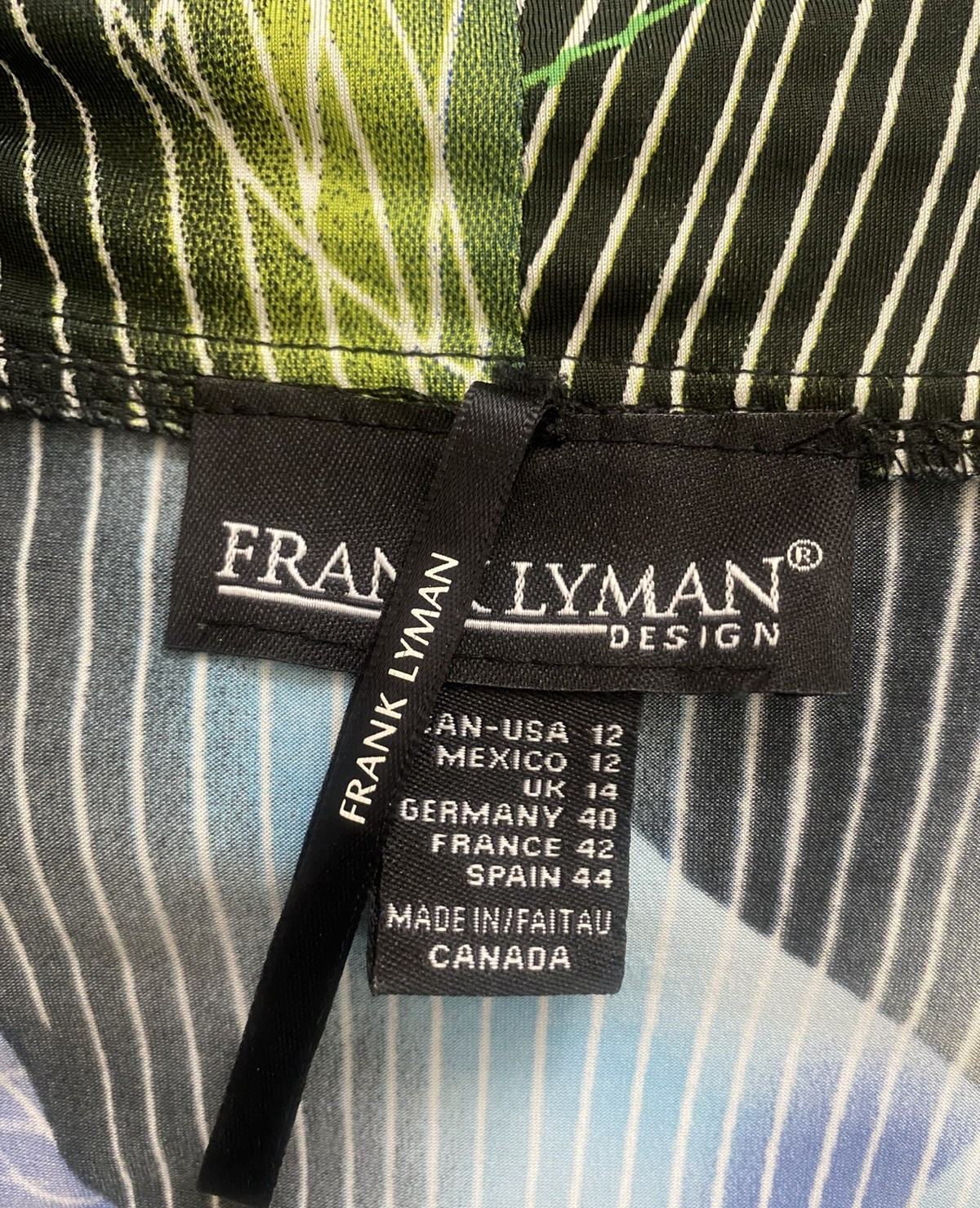 FRANK LYMAN DESIGN Blue Black Artsy Open Front Sharkbite Cardigan Sweater Top 12