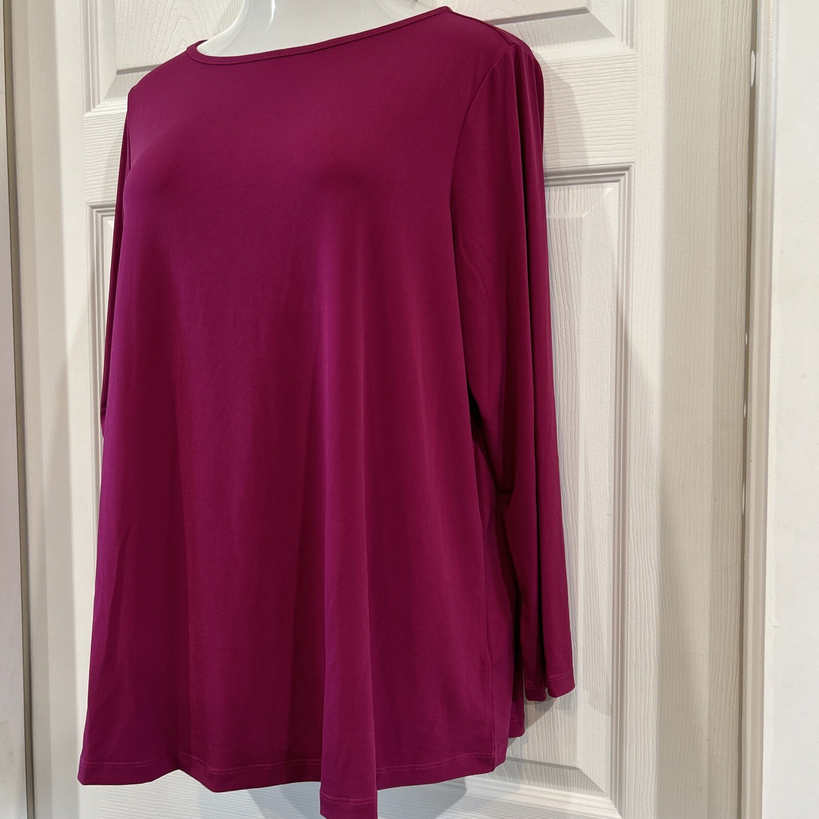 Susan Graver 1XL Petite Modern Essential Liquid Knit Tunic Blouse Raspberry Pink