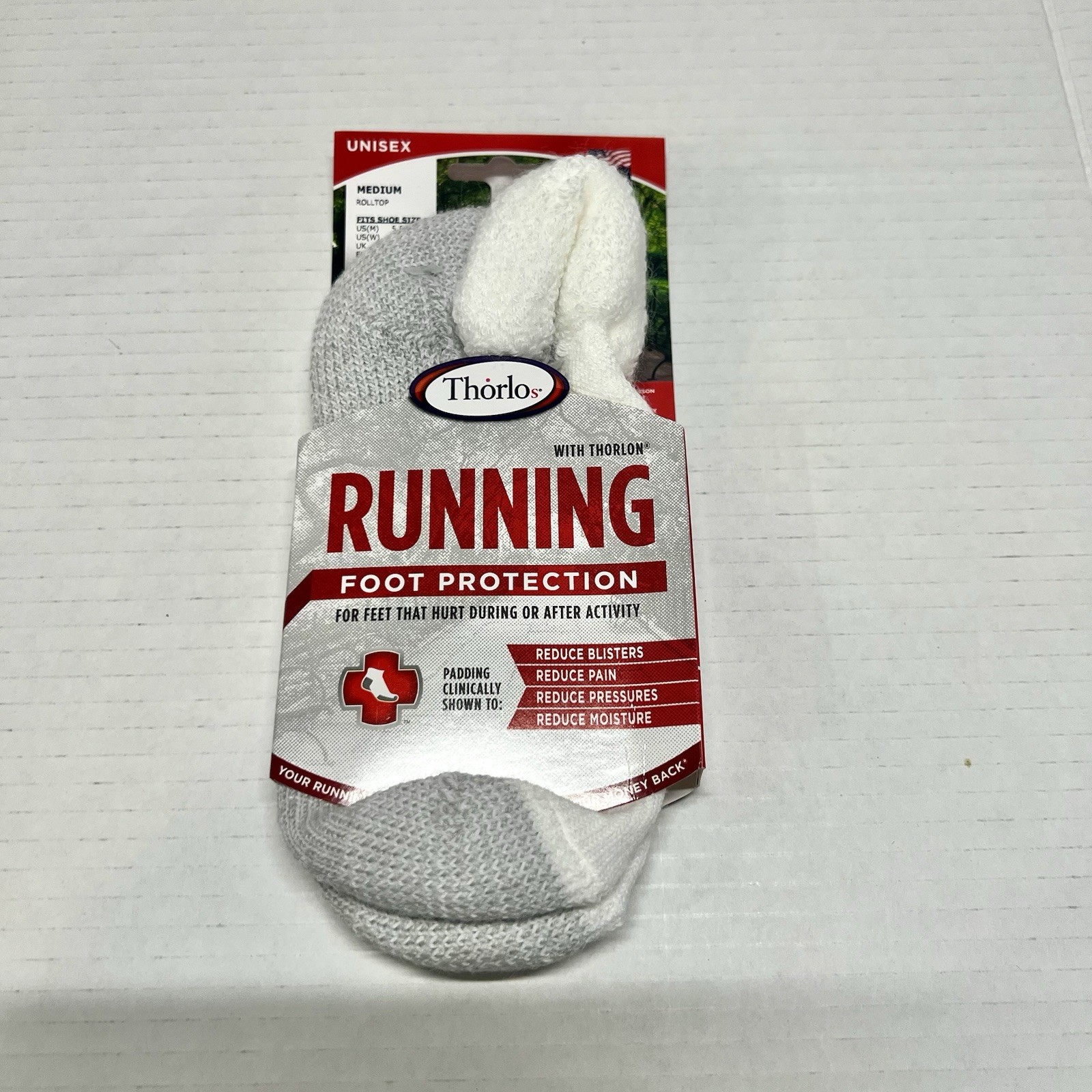 Thorlos Running Socks Foot Protection Mens 5.5-8.5 Womens 6.5-10 Unisex White M