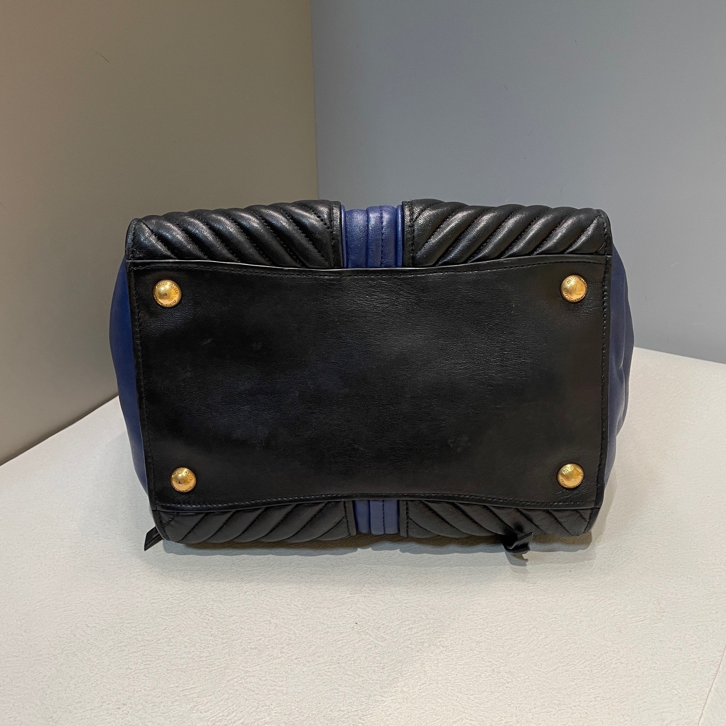 Miu Miu Quilted Leather Navy Large Top Handle Crossbody Bag