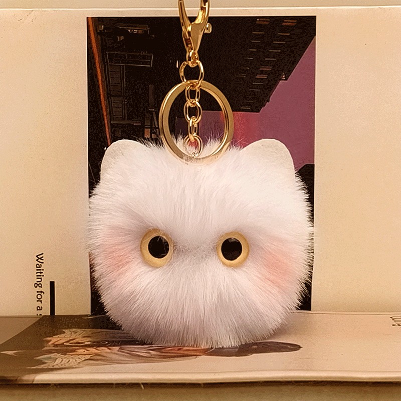 1pc Random Blush Cat Pendent Furry Keychain-Cute Girl Heart Cat Schoolbag Accent